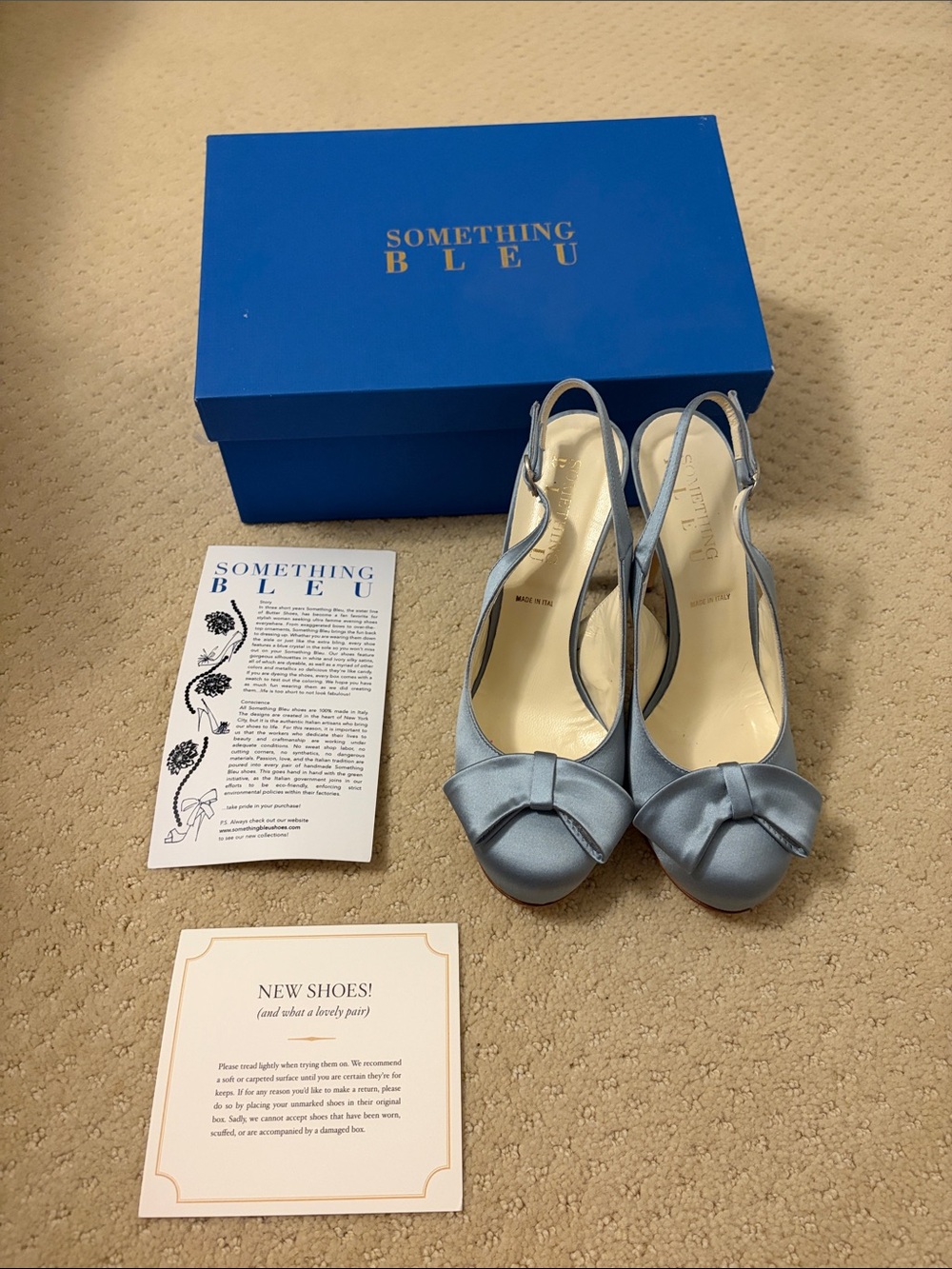 Something Bleu Bridal Light Blue Satin Peep Toe Slingback Heels